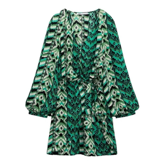 ZARA | Black and Green | PRINTED SHORT DRESS - Picture 2 of 11